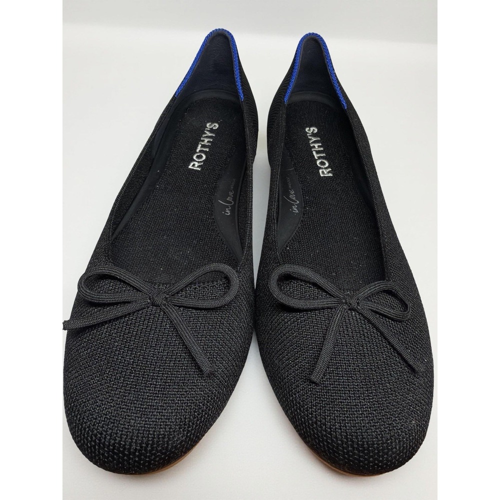 Rothy's The Ballet Flat with Bow  Black Women's Sz 7 Bow Detail Round Toe Shoes